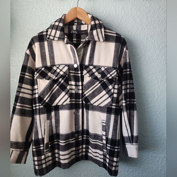 Zara plaid shacket oversized pockets shirt jacket new without tag - Picture 7 of 16